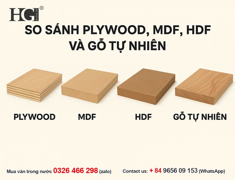 so sánh plywood và mdf hdf gỗ tự nhiên