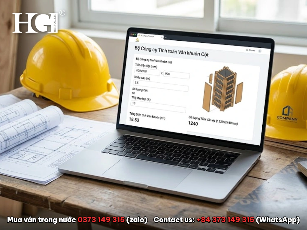 công cụ tính ván cốp pha phủ phim cho cột chữ nhật